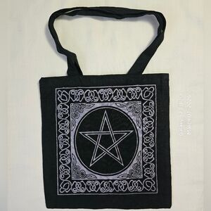 Celtic Pentacle Shoulder Bag Black with Violet 17 X 16" Cotton